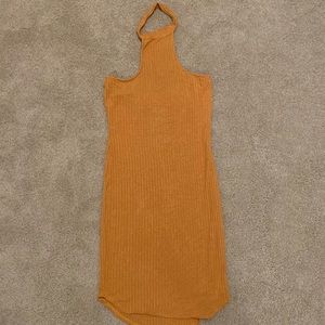 Halter neck dress. Deep mustard color. medium.